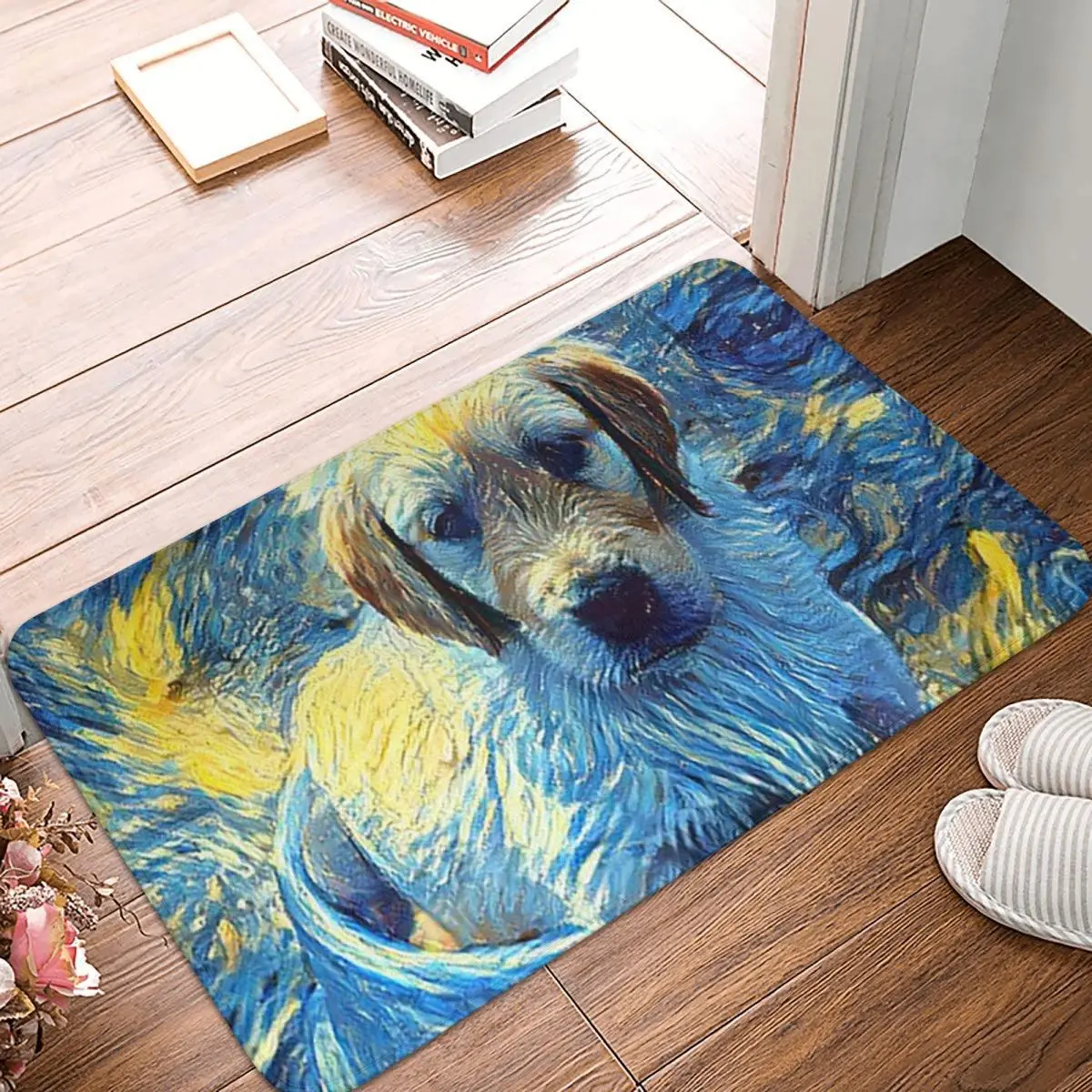 Golden Doodle Retriever The Starry Night Van Gogh Doormat Rug Carpet Mat Footpad Entrance Kitchen Bedroom Balcony Toilet