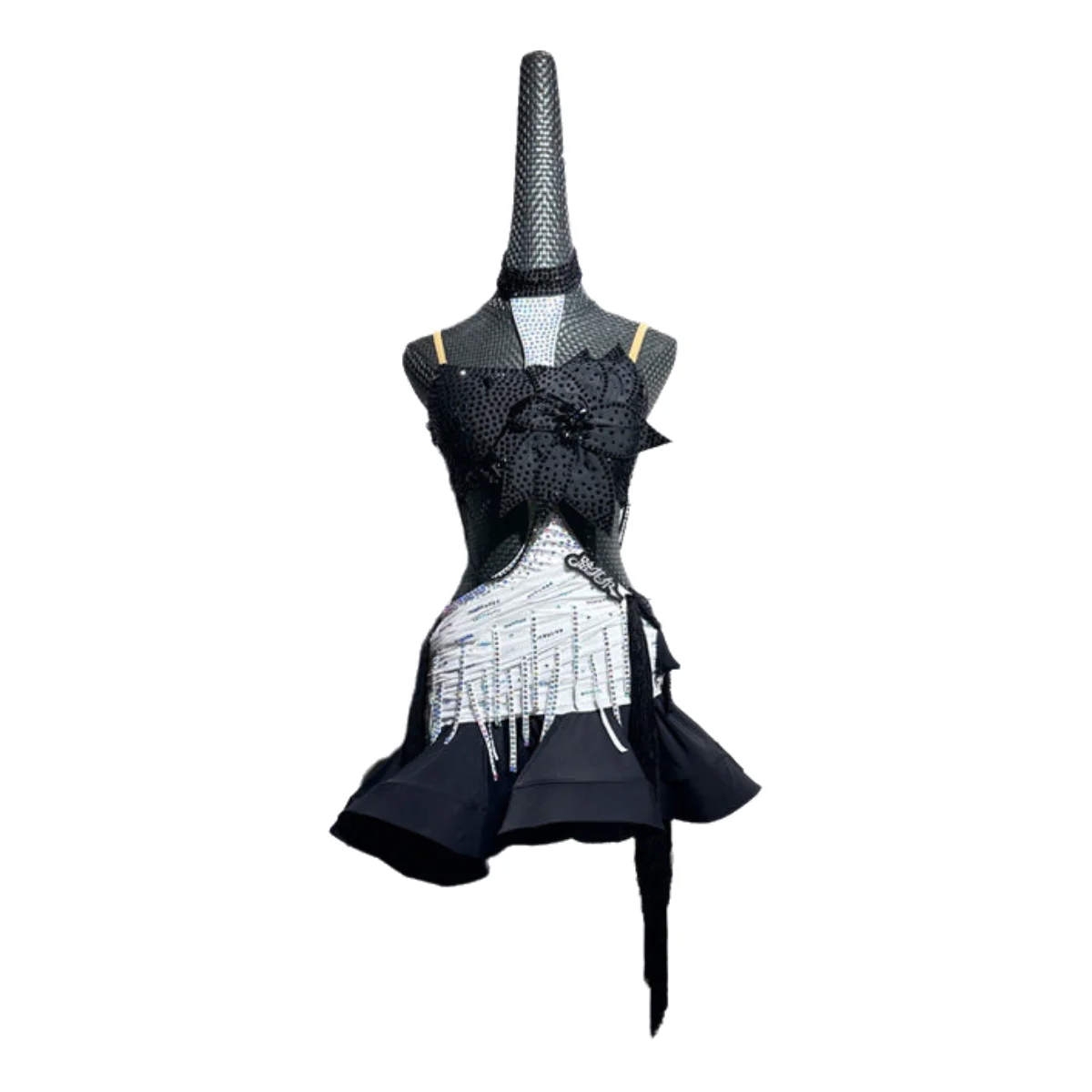 Latin Dance AB Stone Female Adult Children High-End Customized Black And White Contrasting Tango Team Performance Dress
