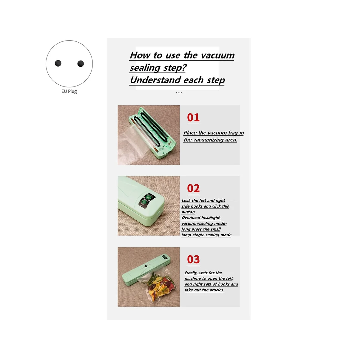 Sellador al vacío eléctrico, máquina de envasado, máquina de sellado al vacío de cocina, máquina de envasado comercial, enchufe europeo