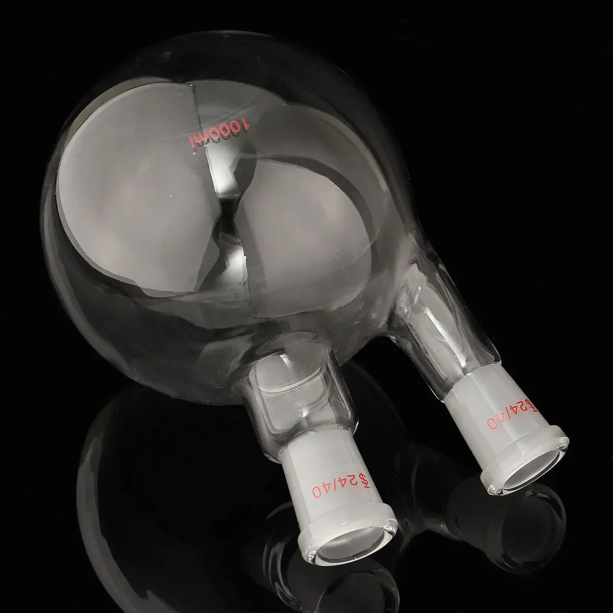 1000ml 2-Neck 24/40 joints Flat Bottom Glass Flask with Two Bore Stopper Laboratory Boiling Transparent Glassware Kit Lab Using