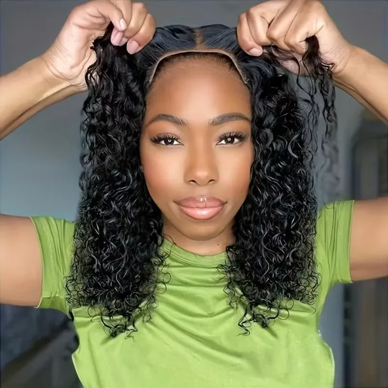 

250% Density Deep Wave Short Bob Human Hair Brazilian 13x4 HD Lace Front Wig For Black Women Glueless Curly Frontal Closure Wigs