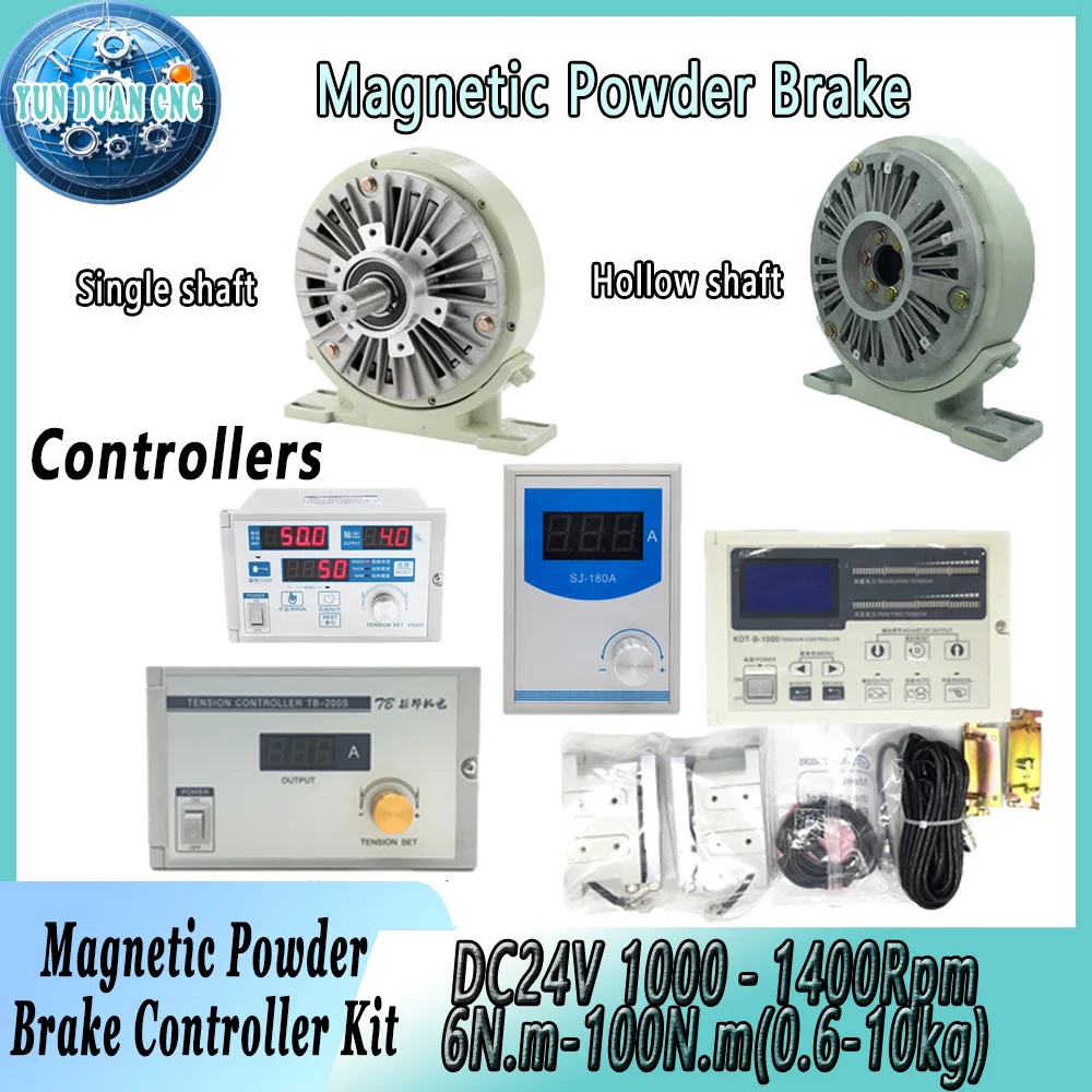 

Magnetic Powder Brake With Base Single Hollow Shaft Controller Set 6/12/25/50/100Nm 0.6/1.2/2.5/5/10Kg DC24V 1000RPM For Textile