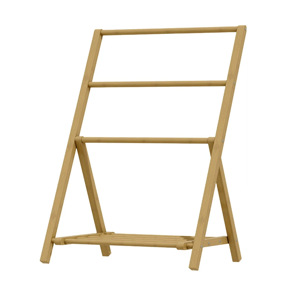 

Bamboo Freestanding Wood Hangers with Storage Shelf Towel Holder Organizer Waterproof for Shower Bathtub Swimming Pool