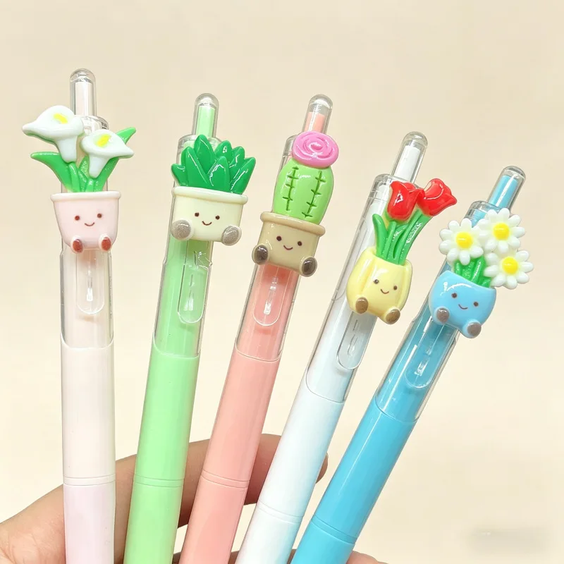 Plant-themed neutral pen, cute flower quick-drying pen,  stationery, black pen, take a picture and send 20 pcs.