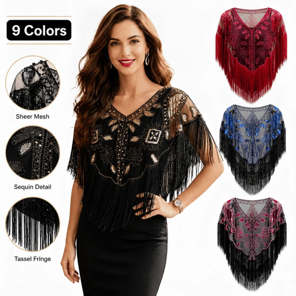 New Mesh Wrap Sequined Shawl Sheer See Through Cloak Flapper Shawl Tulle Shawl With Tassel Evening Prom Cape Wedding Accessories