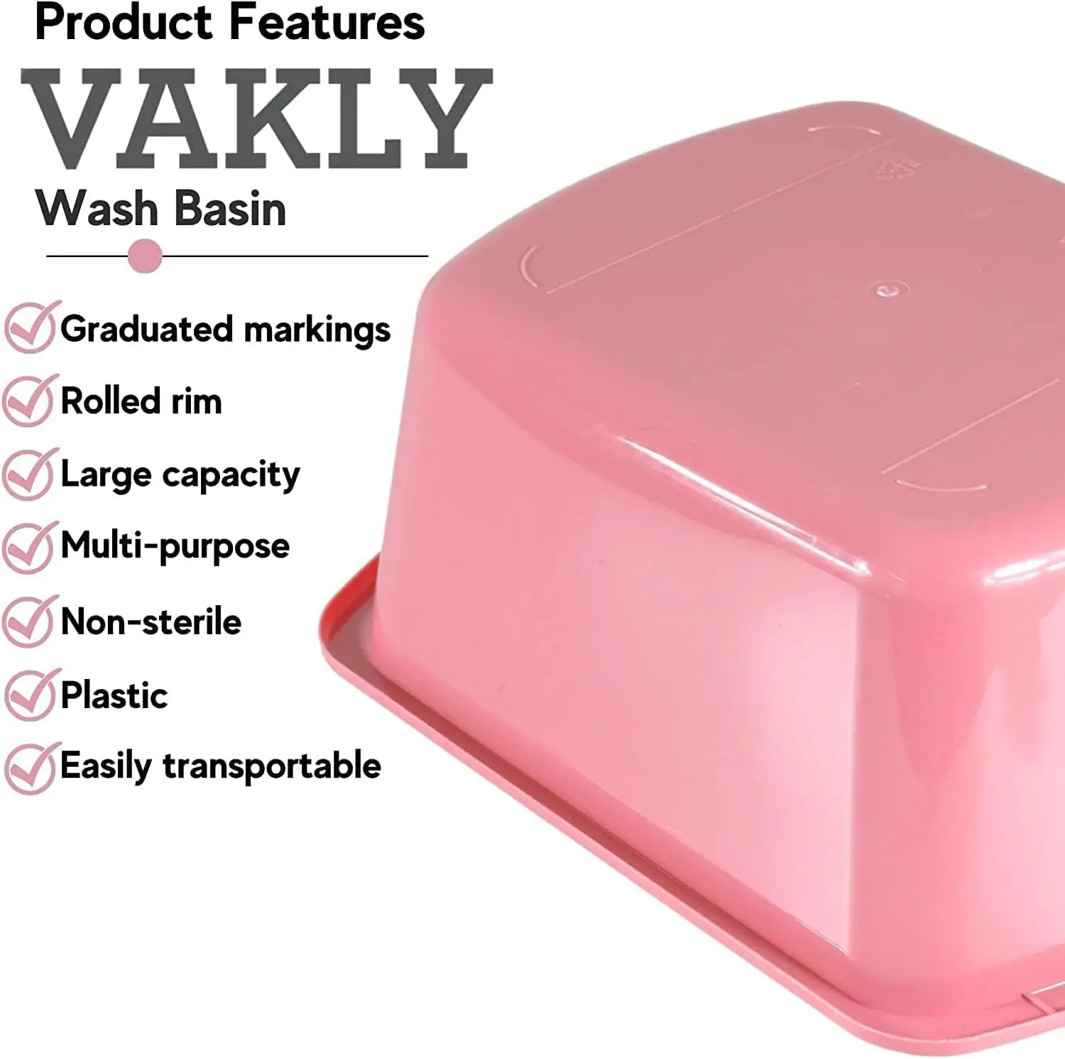 Basins – Rectangular Plastic Hospital Bedside Soaking Tub [100 Pack] Small 7 Quart Graduated Bucket - Portable Washbasin for Was