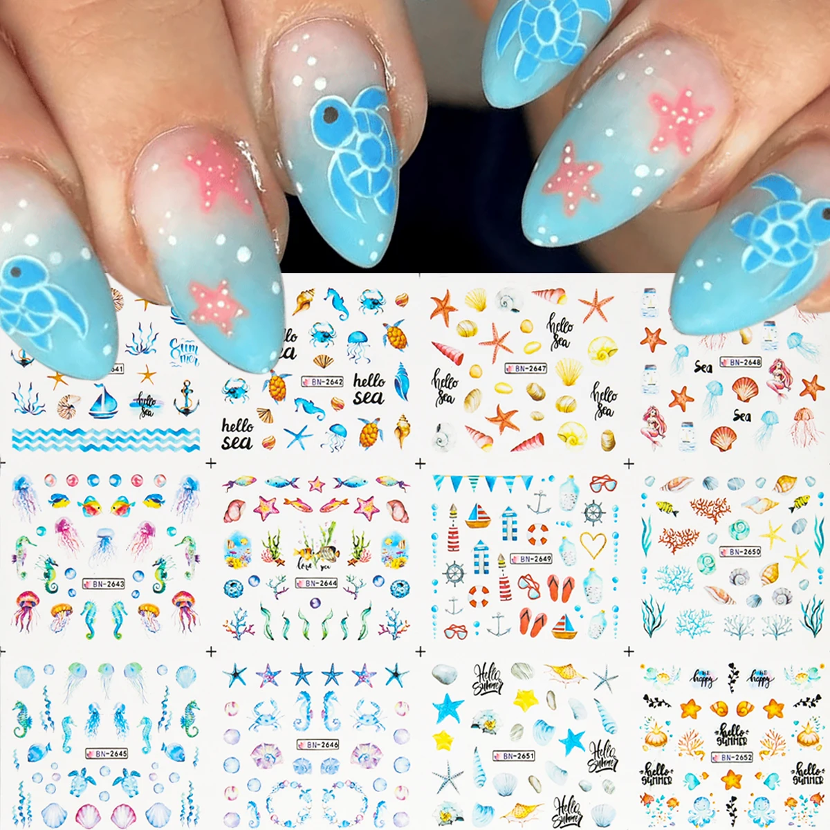 Spring/Summer Leaf and Flower Nail Sticker Set, Tropical Leaves and Coconut Tree Ocean Theme Summer Water Transfer Colored Nail