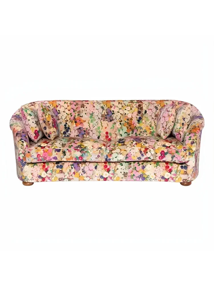 

Curved sofa French retro style fabric sofa small apartment living room pastoral designer single double three-person sofa