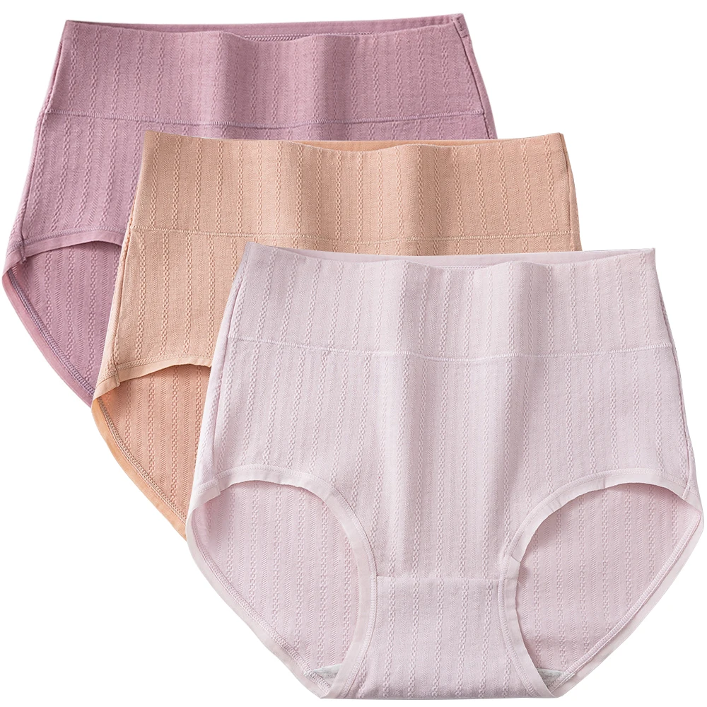 3Pcs/set Women's High Waisted Cotton Underwear Hip Hugger Panties Soft Breathable High Elastic Comfortable Ladies Briefs