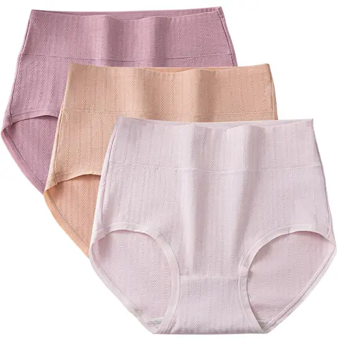 3Pcs/set Women's High Waisted Cotton Underwear Hip Hugger Panties Soft Breathable High Elastic Comfortable Ladies Briefs