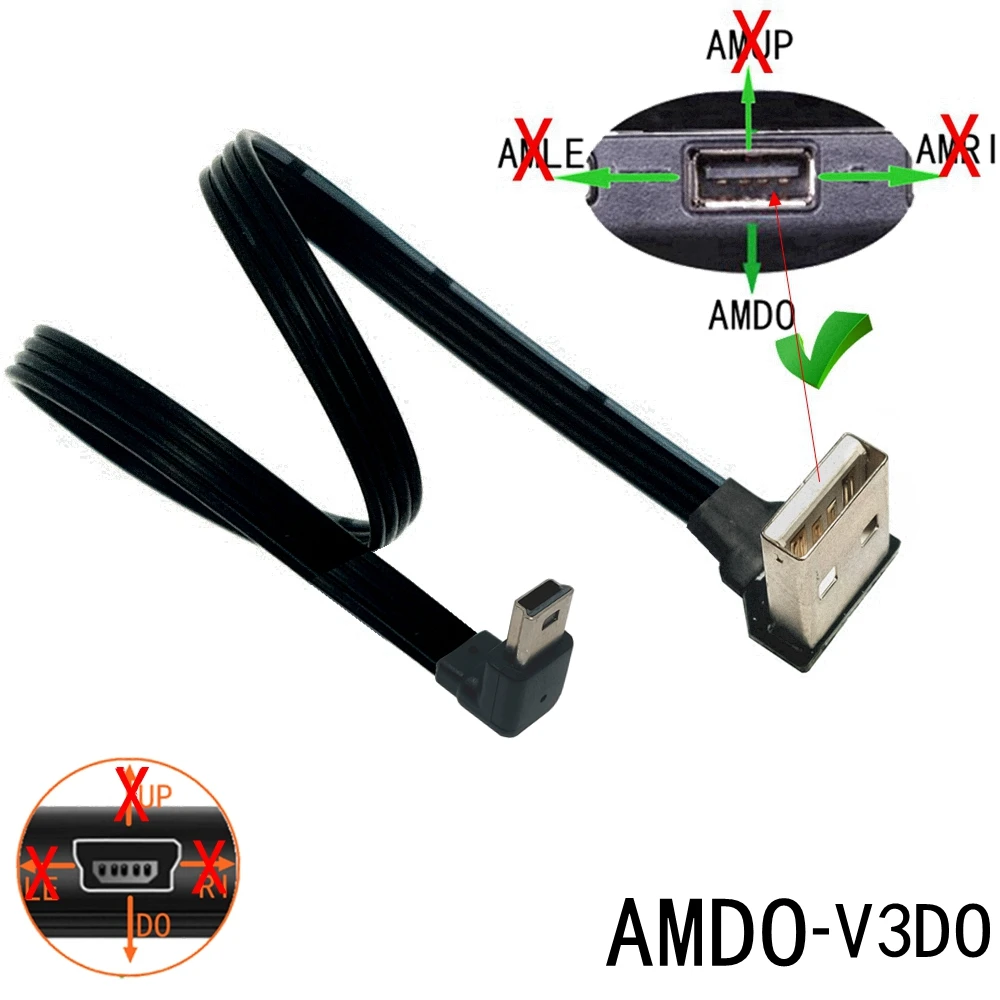 0,1 M 0,2 M 0,5 M Doppel-Biegen T-Poort Usb Zu Mini Usb Auto Navigatie Fahren Recorder lade Daten 0,3 M Kurze-Linie Auto Recorde