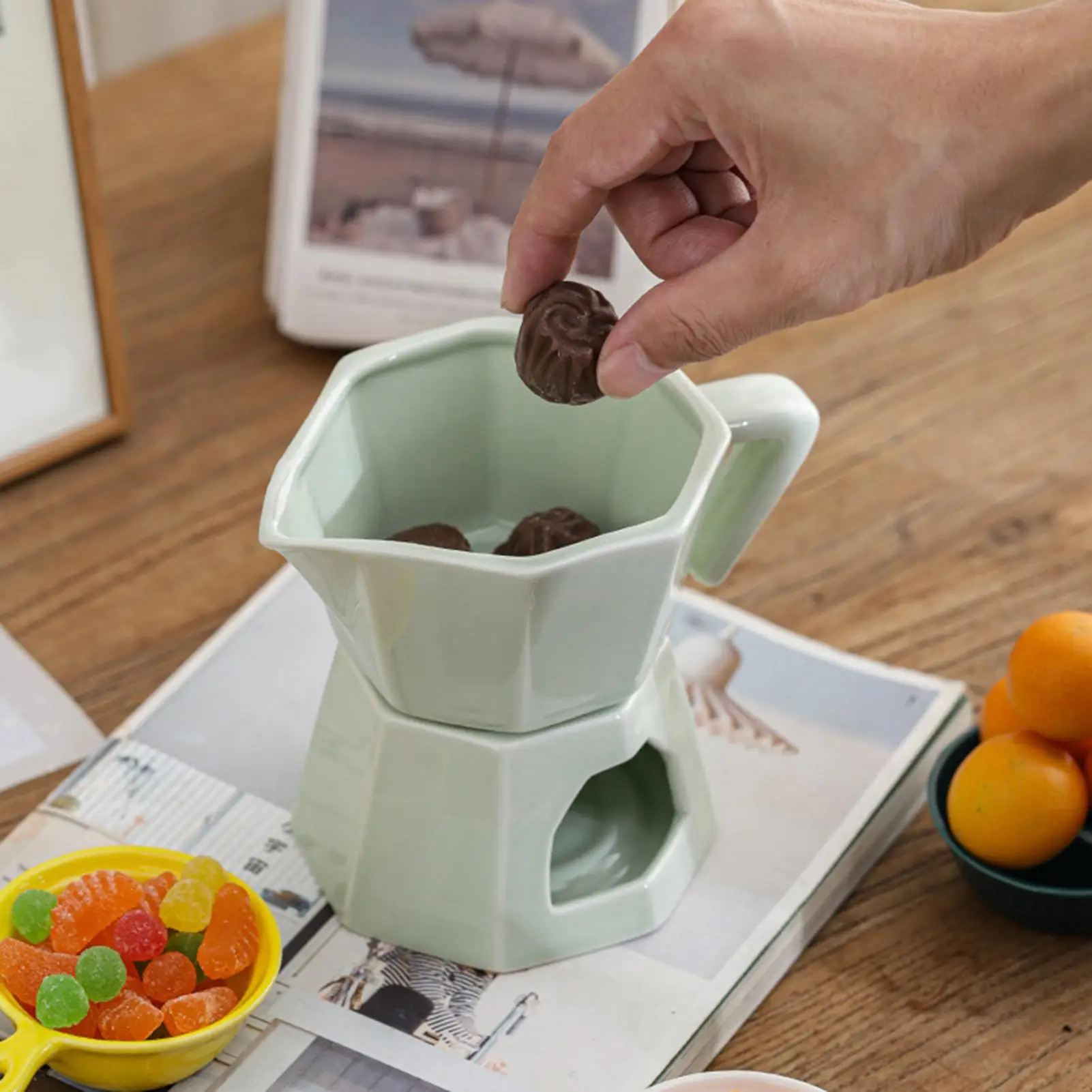 Taza para Fondue de Chocolate, calentador de mantequilla, taza para Fondue de Chocolate con calefacción uniforme, Taza de cerámica para cumpleaños, Navidad, fiesta navideña