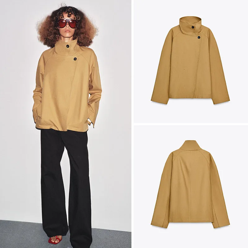 

New Arrival Autumn ZA2025 Women's Simple Short Pure Color Long Sleeve Shirt Jacket Street Style Straight Cut Long Sleeve Stan...