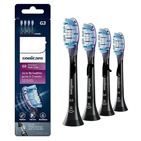 For Philips Sonicare G3 4 Pack Care Replacement Toothbrush Heads Plaque Defence Toothbrush Brush Head Black,white  HX9054/95