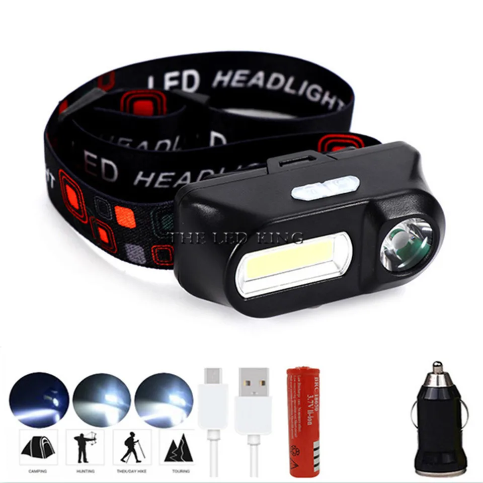 3800LM Mini XPE+COB LED Headlight Headlamp Head Lamp Flashlight USB Rechargeable 6 modes Camping Hiking Night Fishing Light