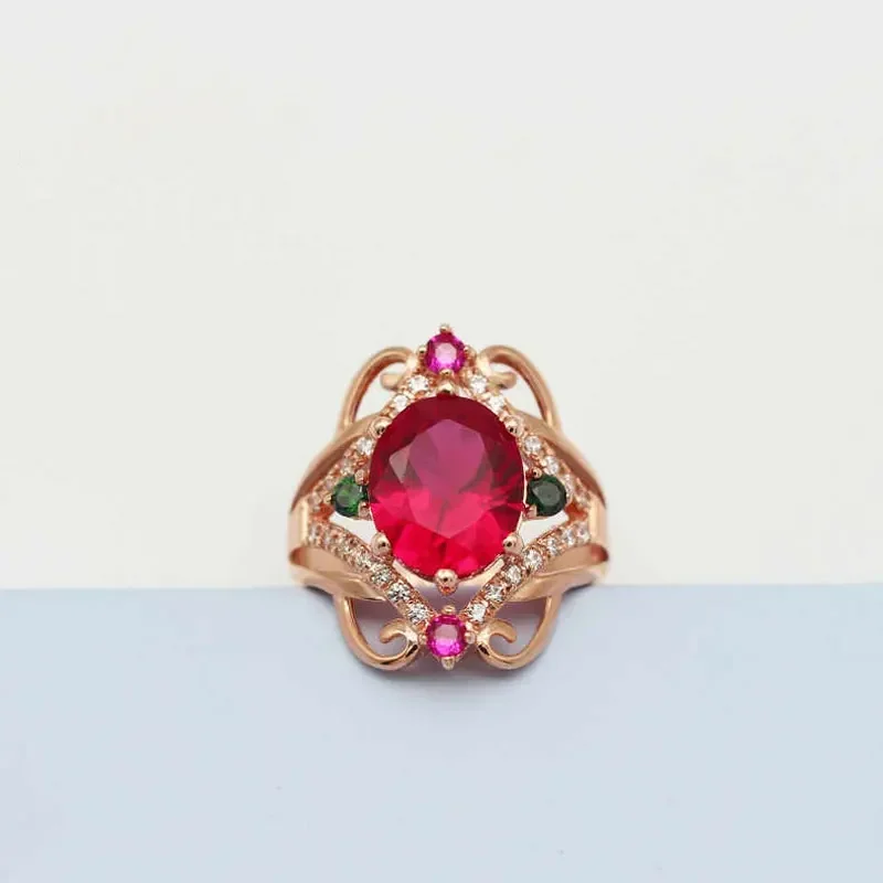 خواتم ياقوت كريستالية ملونة للنساء ، خاتم خطوبة فاخر عصري ، مجوهرات مع طلاء ذهبي وردي ، إلهام ذهبي