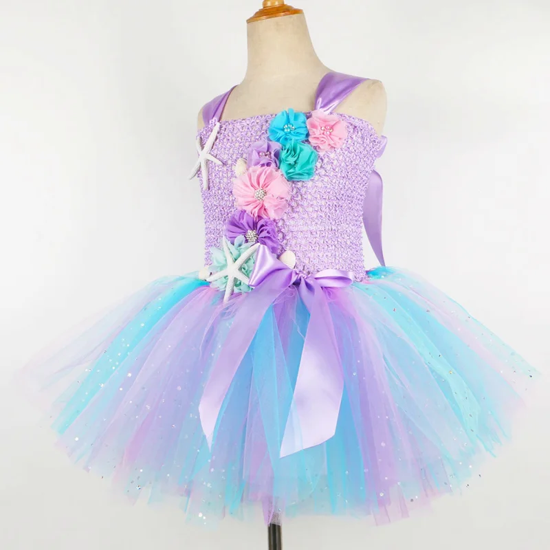 Vestido de sirena de princesa para niñas, vestido con luz LED, fiesta de cumpleaños temática del océano, tutú, ropa, disfraz de Halloween para niños