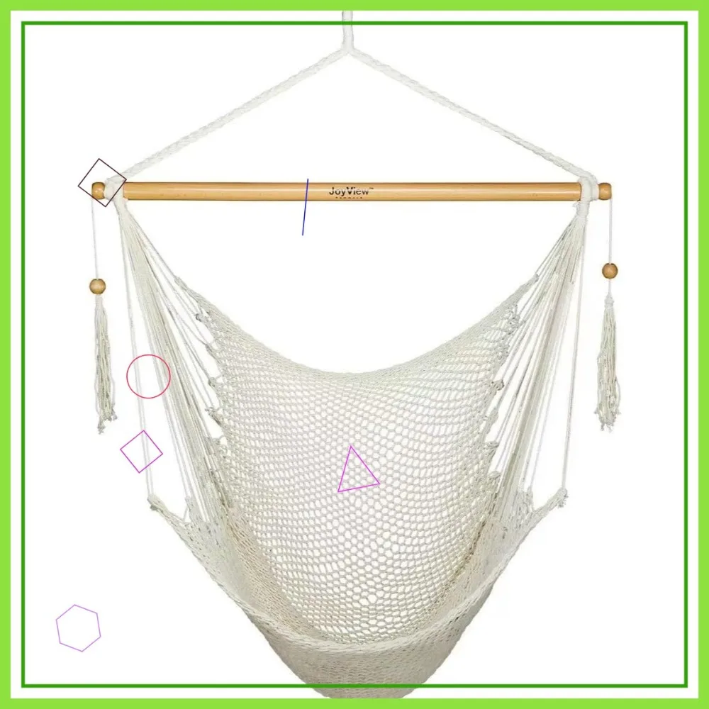 

Очень большое кресло-гамак из веревки с распоркой из твердой древесины, емкостью 300 фунтов для использования в помещении и на открытом воздухе — натуральный белый