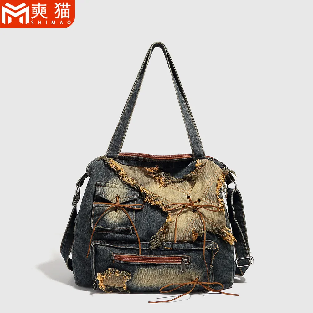 

Винтажные сумки через плечо для мальчиков и девочек, студентов, модные дорожные потертые джинсовые сумки на одно плечо для мужчин и женщин, тканевые повседневные сумки