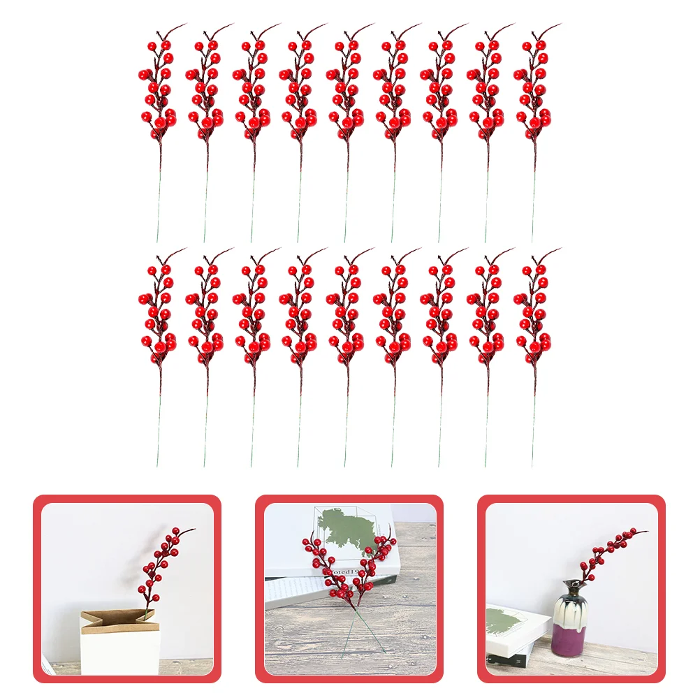 

20 Pcs Artificial Berries Fake Red Berry Stems Garland Christmas Decorations Tree Foam Plastic Branches Wreath