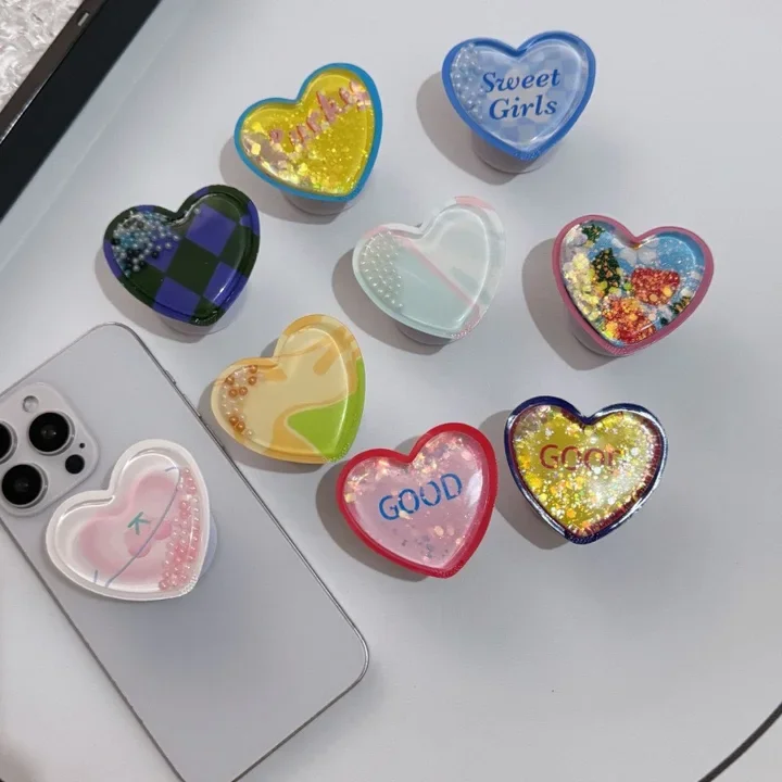 Новый стильный держатель подушки безопасности для мобильного телефона в форме сердца с песчаным потоком, подходит для всех серий телефонов Apple и Samsung