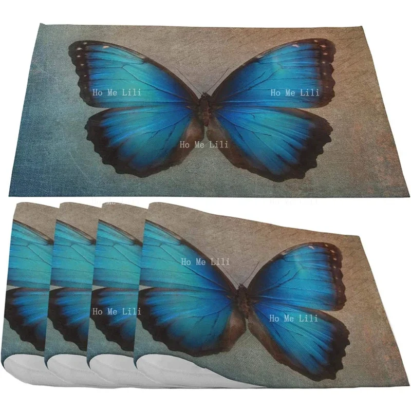 Blue Butterfly Placemats Large Butterflies With Blue Wing On Vintage Oil Paint Art Place Mats For Dining Kitchen Table Decor