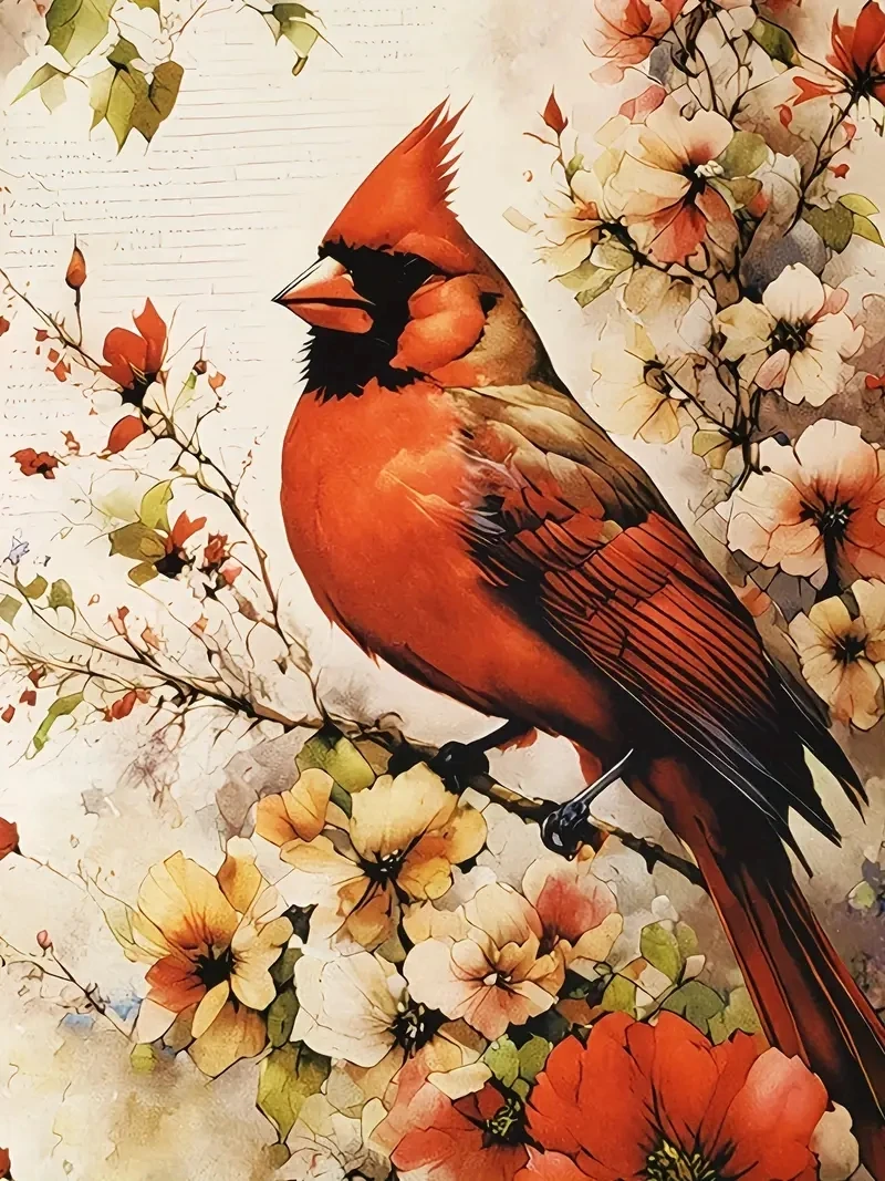 Women's PLUS Size 3D Retro Floral and Redbird Print Short Sleeved T-shirt, Loose and Casual, Soft and Comfortable, Breathable