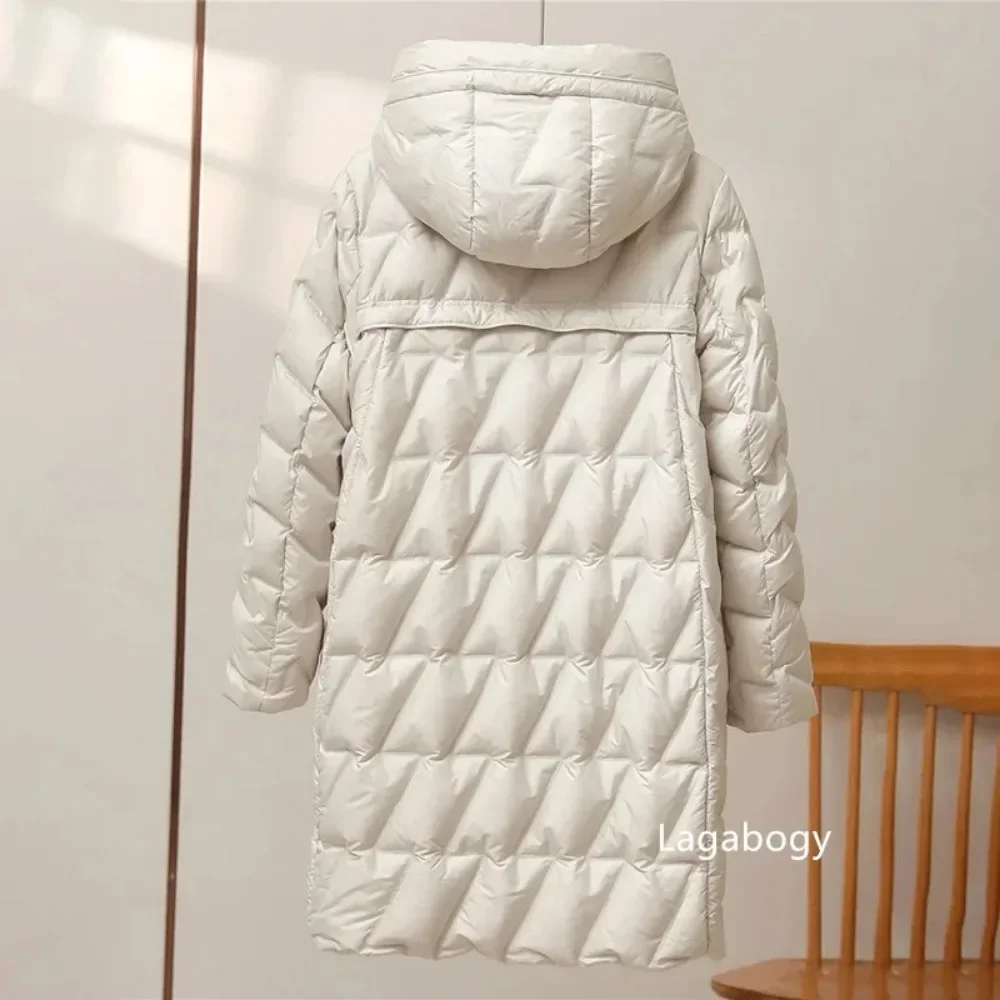 90% White Duck Down Jacket 2024 New Winter Women Fashion Loose Relaxed and Versatile Slim Hooded High Quality Women Puffer Coat