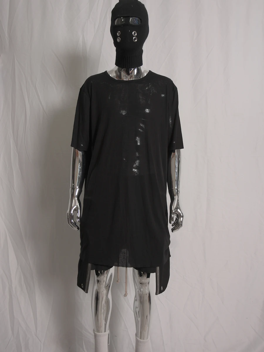 

Ультра-большая свободная полупрозрачная шелковая футболка с коротким рукавом, сексуальная летняя футболка средней длины, молодежный модный тренд