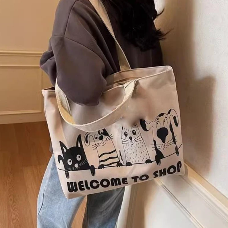 

Canvas Bag Women's Single Shoulder Bag Cartoon Versatile Tote Bag Fashion Large Capacity Storage Handbag