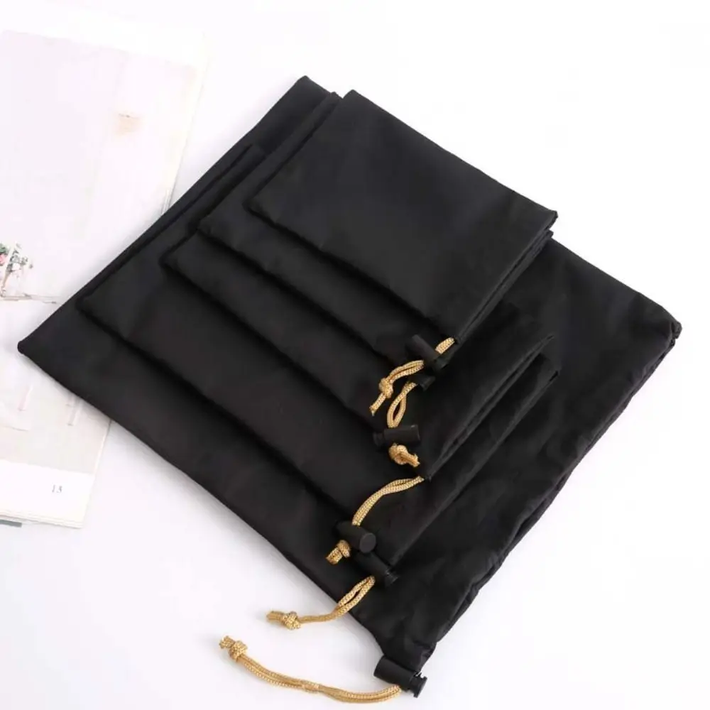 

PU Leather Phone Storage bag with Draw String Large Capacity Power Bank Case Black Dustproof Headphone Case Pouch