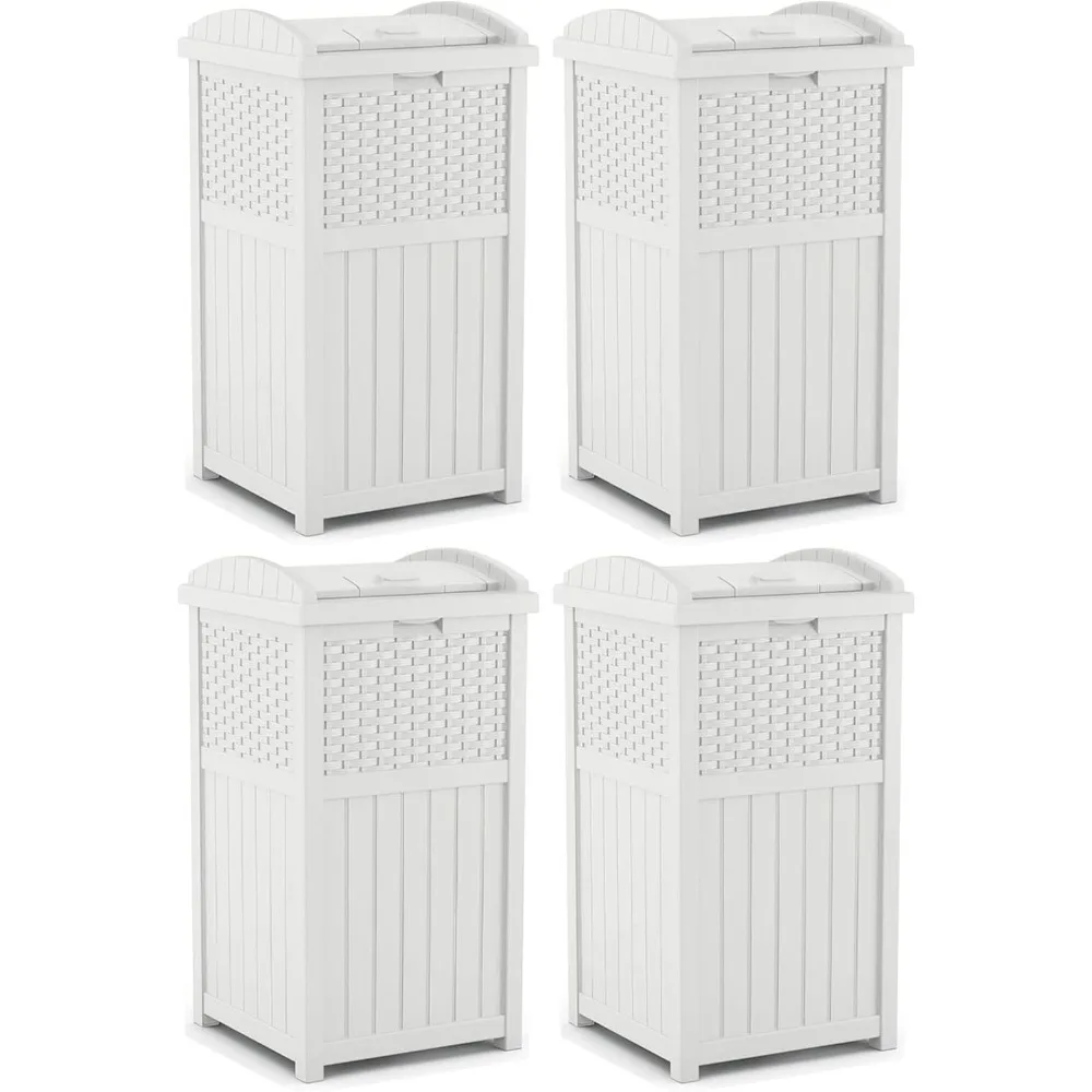 15.75 x 16 x 31.6 Trashcan Hideaway Outdoor Commercial 33-Gallon 31.6 Inch Garbage Waste Bin with Lid in White (4 Pack)