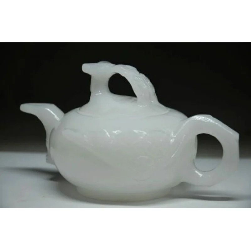 

China 100% Natural Afghan Jade Handmade Carved Flower Teapot & Lid