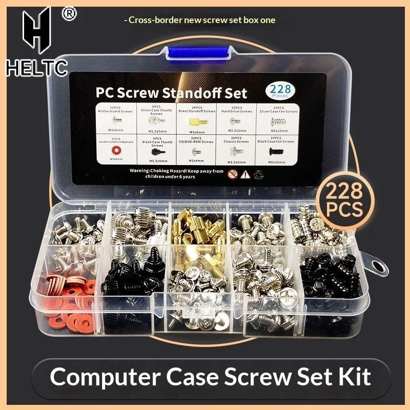 228Pcs/Box Hard Disk DIY Motherboard PC Computer Assemble Case Fan Hand Screw Bolt Standoff Washer Assortment Kit