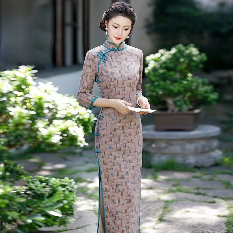 

2025 fashionable slim fitting women's vintage qipao traditional improved daily chinese qipao literature art tea clothing
