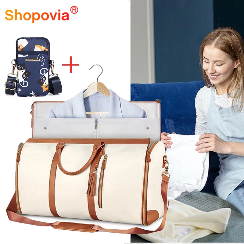 Large Capacity Women's Travel Bag Waterproof PU Tote Bag Women's Foldable Suit Storage Travel Bag Portable Carry-on Business Bag