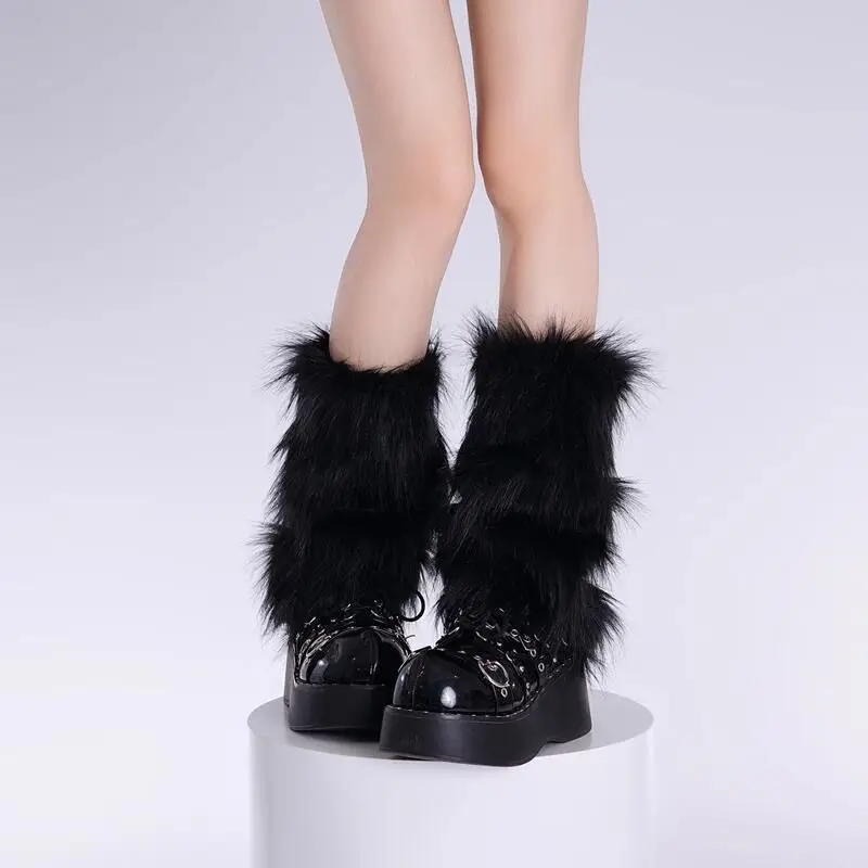 Plush Leg Cover Autumn and Winter Plus Fluffy Pile Calf Sock Cover for Women Y2K Wide Legs