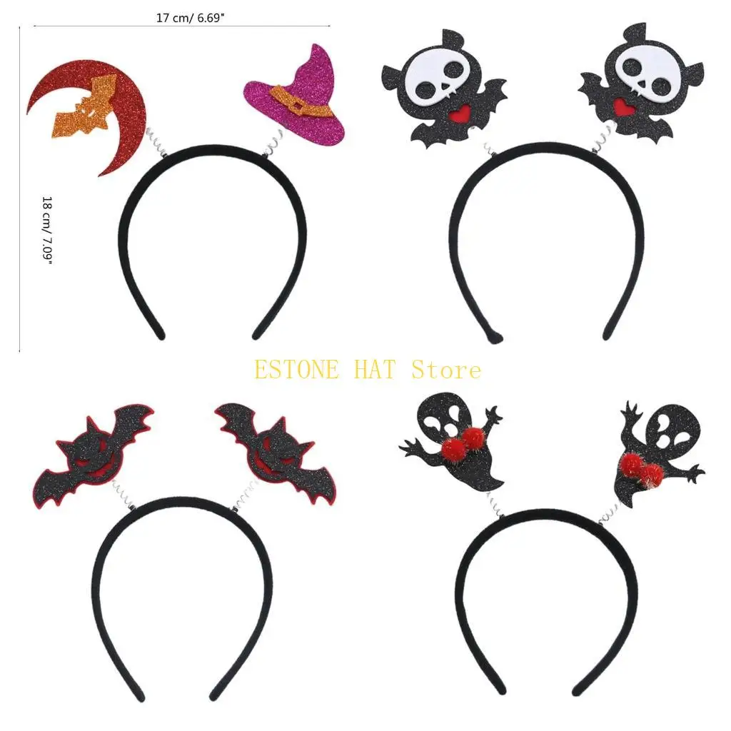 

49MF Halloween Headband Dark Series Pumpkin/Bat Hairband Kids Headhoop RaveParty Props Hair Decoration Unisex Headgear