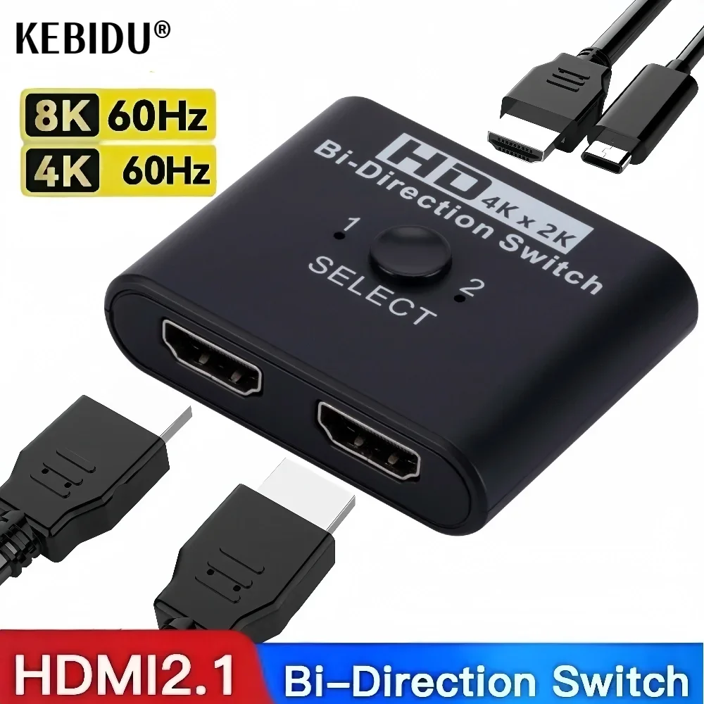 

8K 60Hz HDMI-compatible Switch Splitter Bi-Direction 4K 60Hz HDMI Switcher 1x2/2x1 For PC Laptop Xbox PS3/4 to Monitor Projector