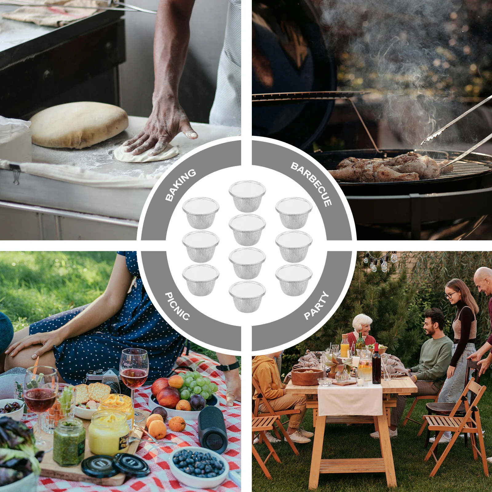 

10Sets Aluminum Foil Food Containers Sturdy Heat Resistant Multi Use Bbq Picnic Baking Roasting Grill Pans Aluminum Foil Pans