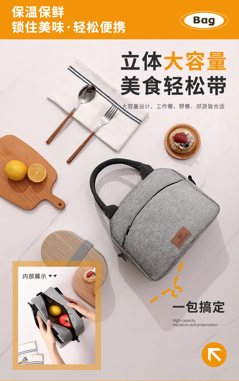 Lunchtasche mit Schultergurt, Griff, Kühltasche für Damen, tragbare Lebensmitteltasche für Arbeit, Studenten, Thermo-Lunchbox, Kühlschranktasche – Detail 4