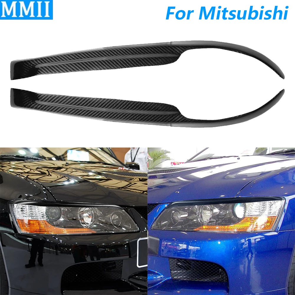 

For Mitsubishi Lancer EVO7 8 9th Gen 2003-2007 Real Dry Carbon Fiber Front Headlight Eyelid Eyebrow Cover Panel Car Accessories