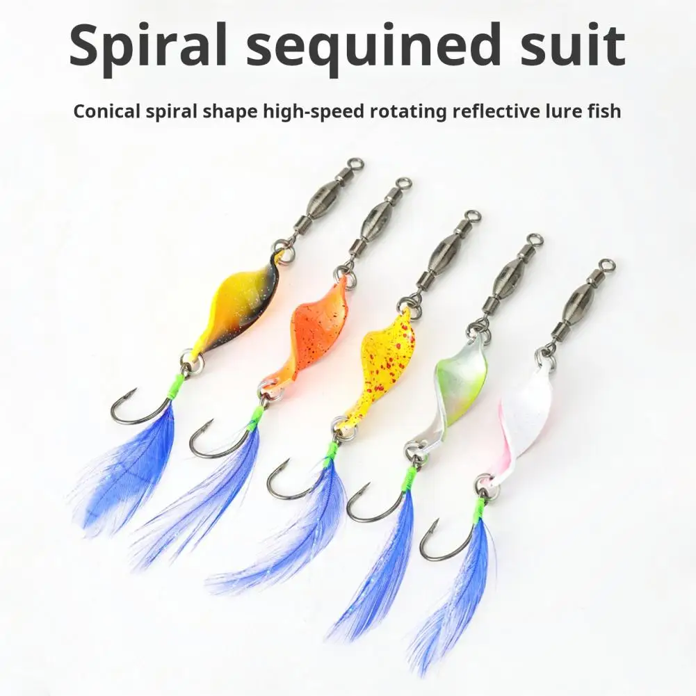 Vibrating Fishing Lure Rotating Lure with Feather 5pcs 7cm/3g Fishing Spiral Lure Set with Colorful Feather Hook for Freshwater