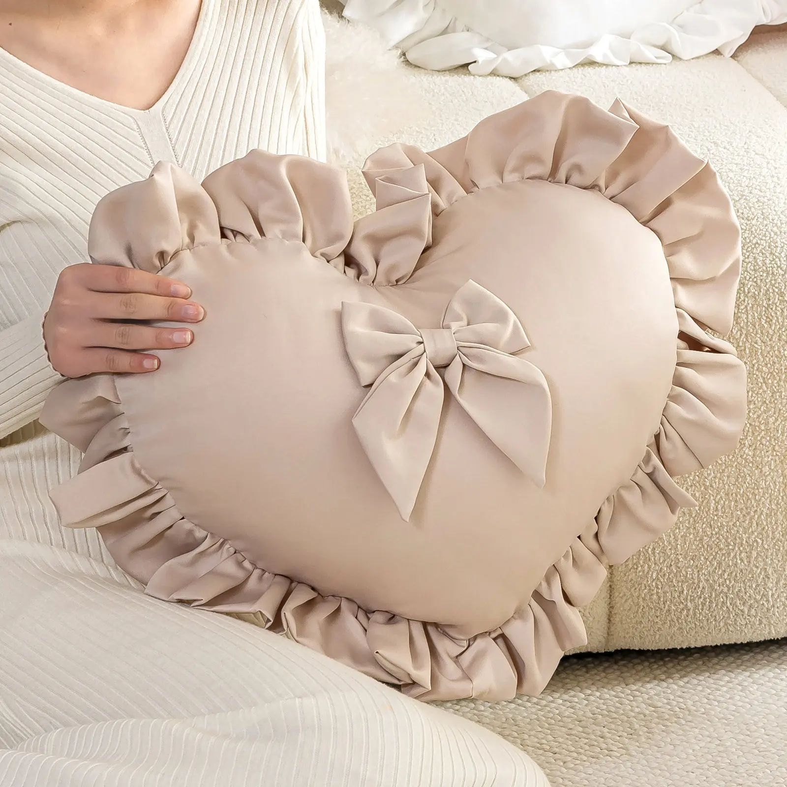 Lovely White Black Pink Heart Cushion Girl Room Decor Ruffled Love Heart Shape Sofa Cushion Pillow Kids Room Baby Shower Gifts - view 3
