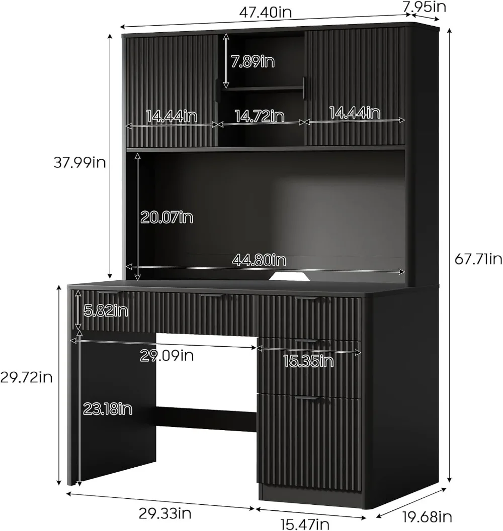 office deskHalitaa Executive Desk with Fluted Drawers, Pure Black