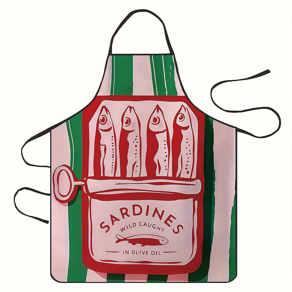 1pc 2D Fun Fish Can Lady Chef Apron, Unisex Easy to Clean Apron, Perfect for Cooking, Grilling, Gardening, Haircutting