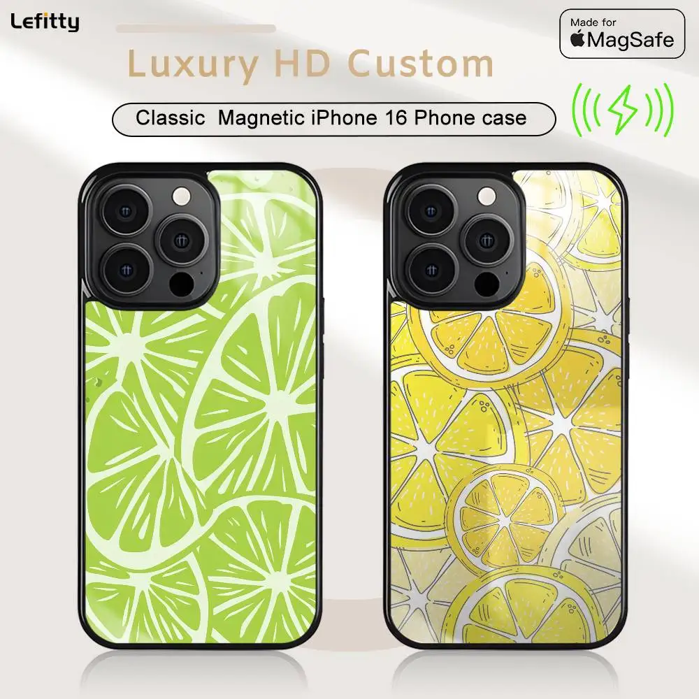 

INS Fashion Lemon Phone Case For iPhone 16 15 14 13 12 11 Pro Max Plus Mini Magsafe Wireless Charging Cover Magnetic Hard Shell