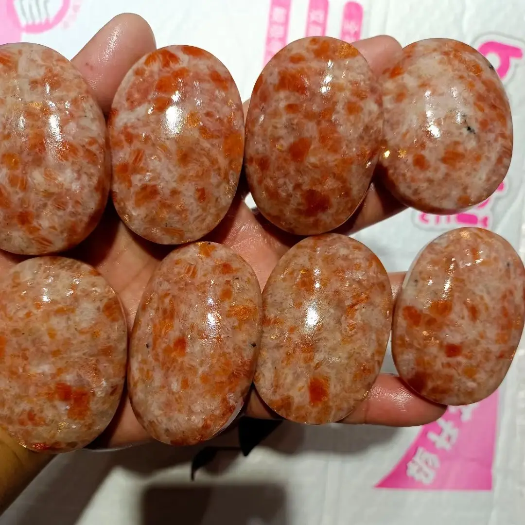 5A+ 100% Natural Golden Sunstone Palm Stone Gemstone Oval Smooth Polished Palms Reiki Healing Chakra Stone Home Decoration 1pcs