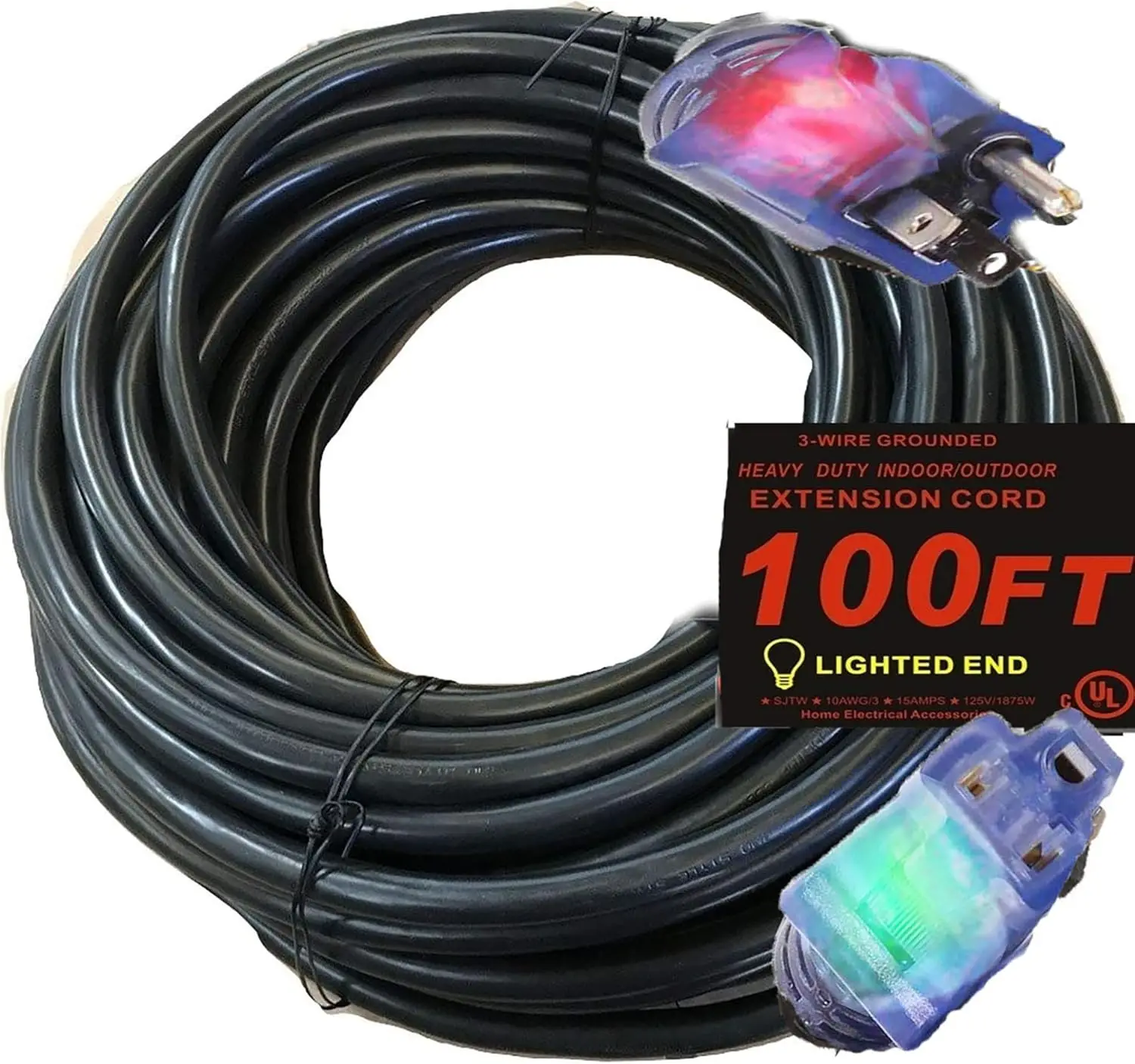 Gauge Power Extension Cord 10/3 Plug, Black 10 Gauge Extension Cord 10 3 100 Foot Extension Cord with