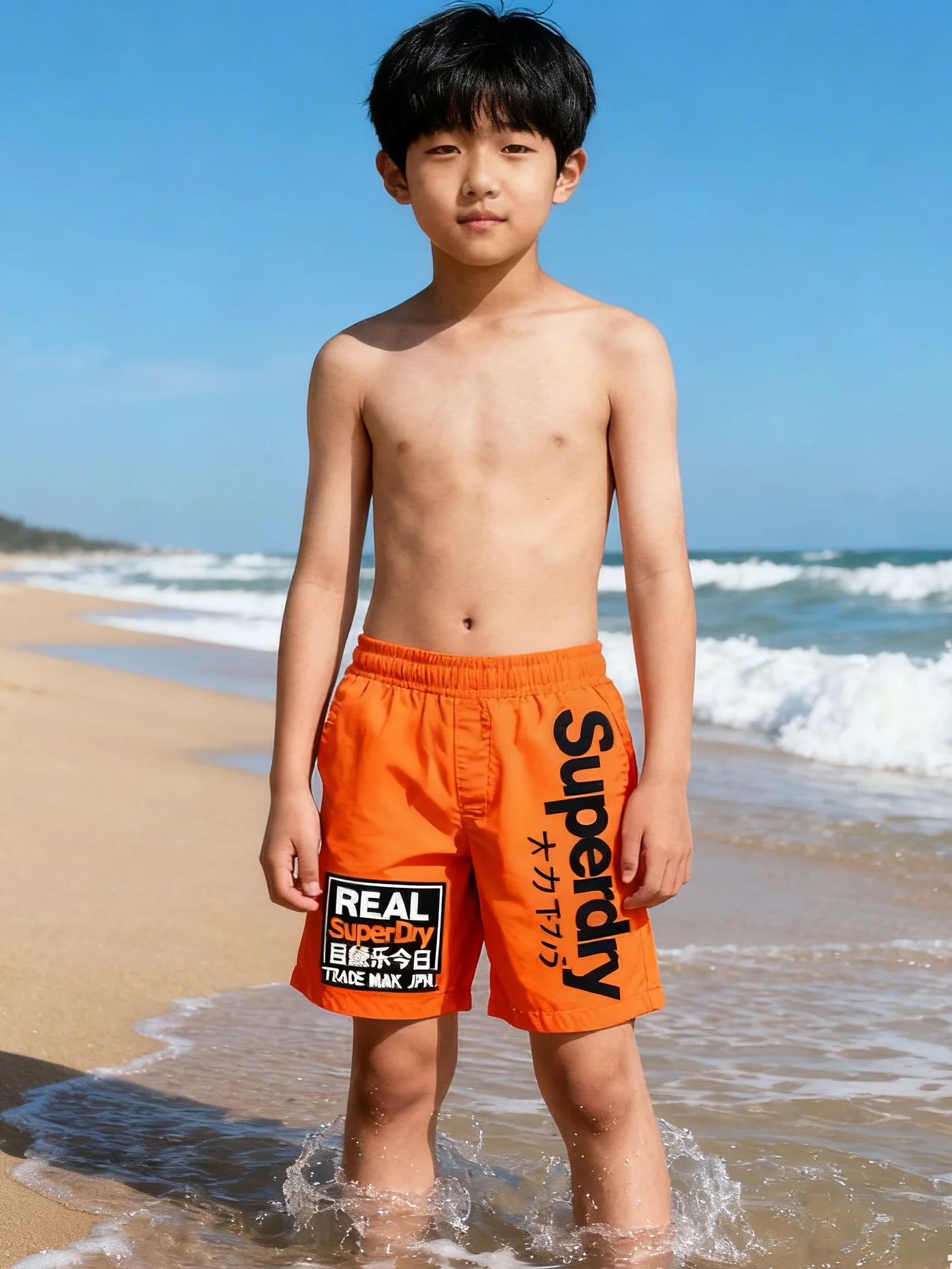 

Korean Boys Swim Trunks Elastic Waist Oversized Beach Shorts Simple Print Basketball Volley Quick Dry Loose Fit Board Shorts